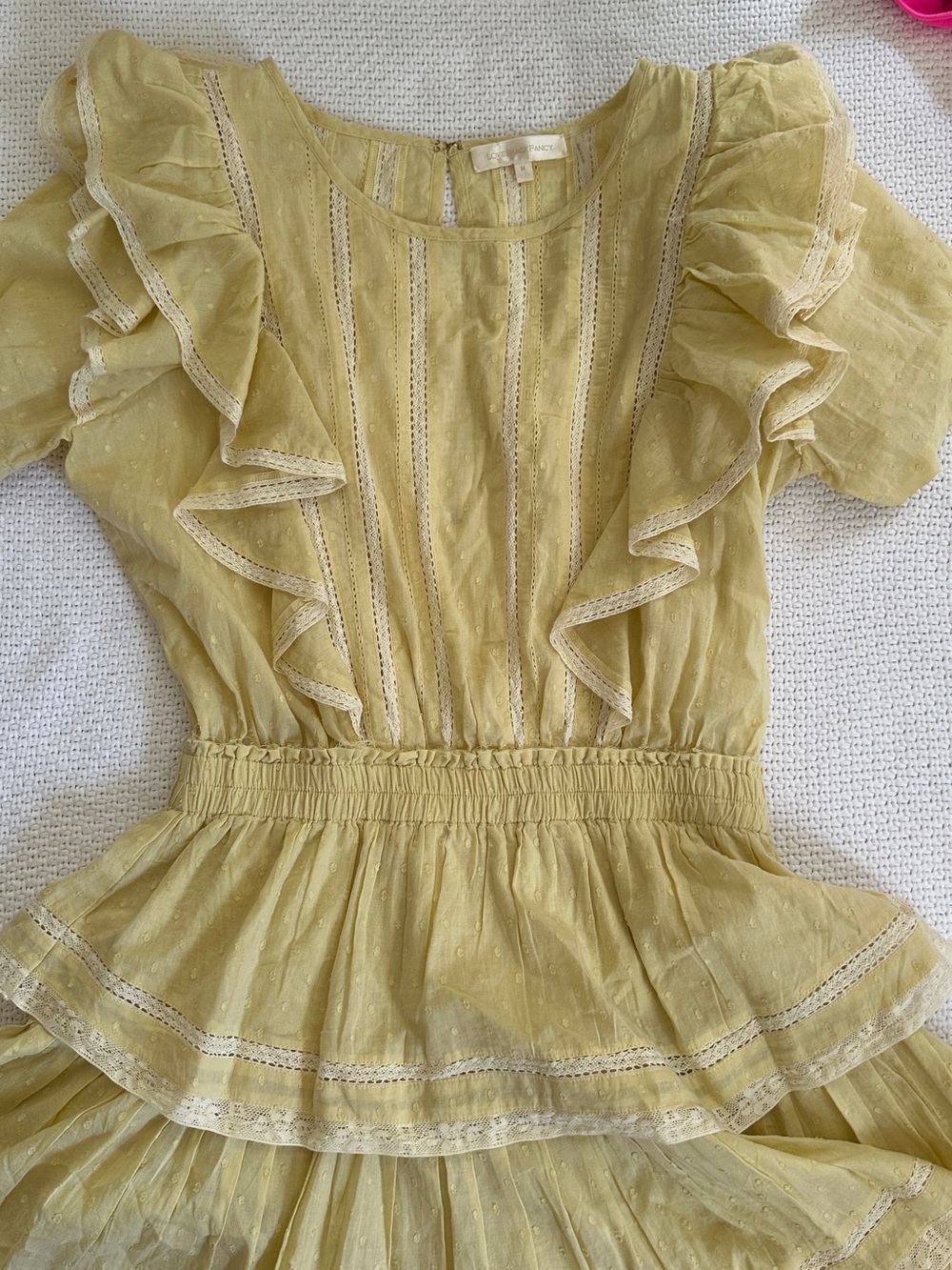 LoveShackFancy Pale Yellow Lace-Trim Blouse